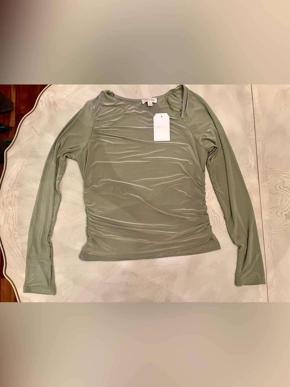 Long-Sleeve Ruched Top in Sage Green